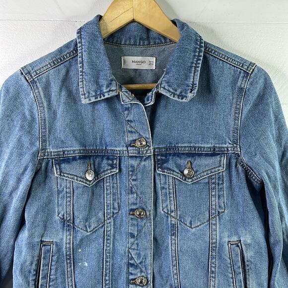 MANGO DENIM Light Wash Denim Long Sleeve Button Up Jean Jacket Size Small - Picture 5 of 11
